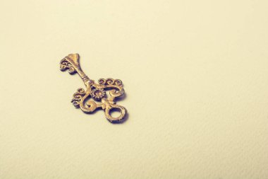 Beyaz arkaplanda Retro biçimi altın rengi anahtarı