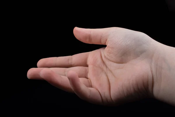 Five Fingers Child Hand Partly Seen Black Background — Stock Photo, Image