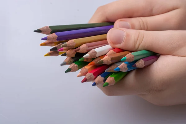 Crayons Couleur Main Placés Sur Fond Blanc — Photo