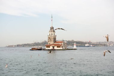 Boğaz 'da Martılarla çevrili Bakire Kulesi.