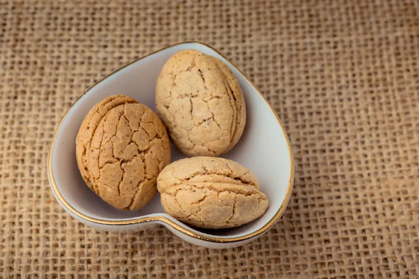 Turkish Almond Cookies Plate Linen Canvas — Stock Photo, Image