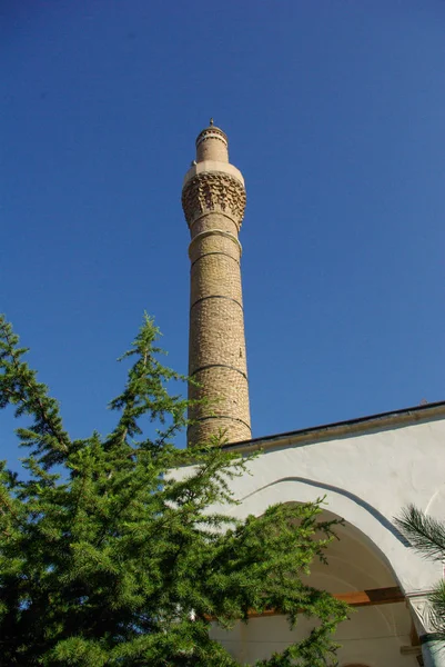 Minaret Kamene Osmanské Době Mešity Pohledu — Stock fotografie