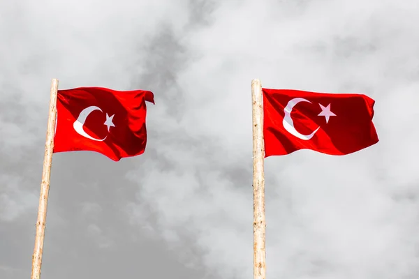 Turkish national flag hang on a pole in open air