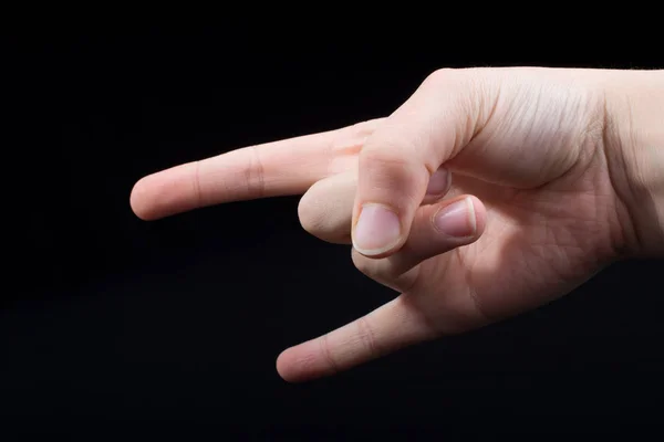 岩石标志手势手与食指和小手指以角的形式 — 图库照片