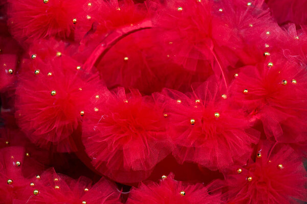 Set of the colorful  pompoms in the bazaar