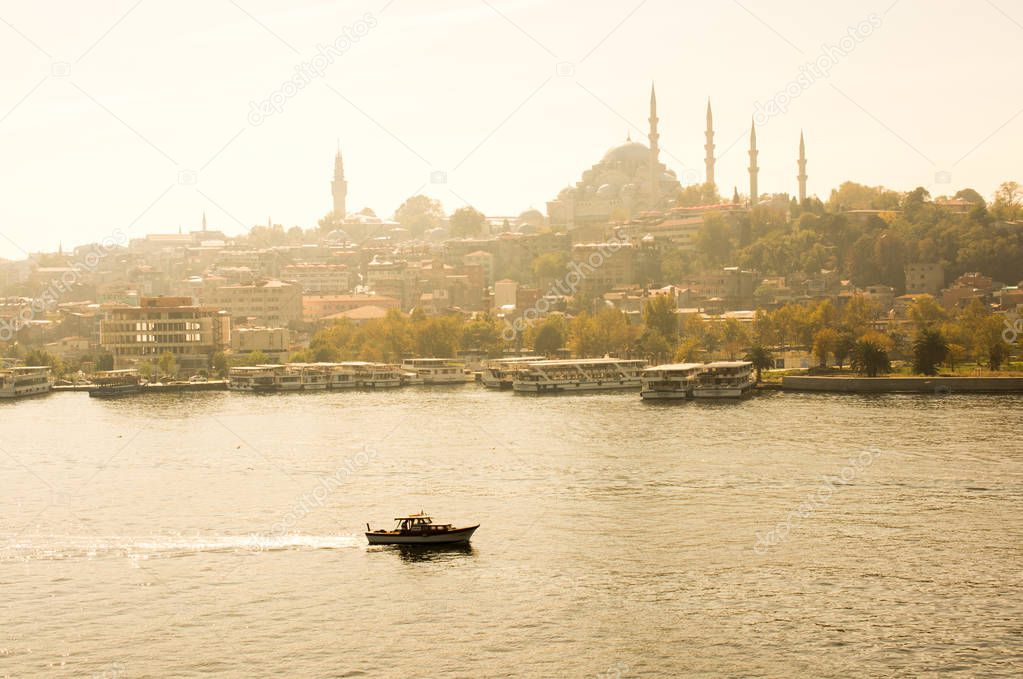 stanbul city skyline. Travel Turkey background. Urban panoramic view