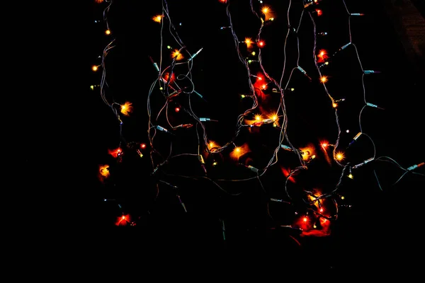 Рождественские Огни Черном Фоне Виде — стоковое фото