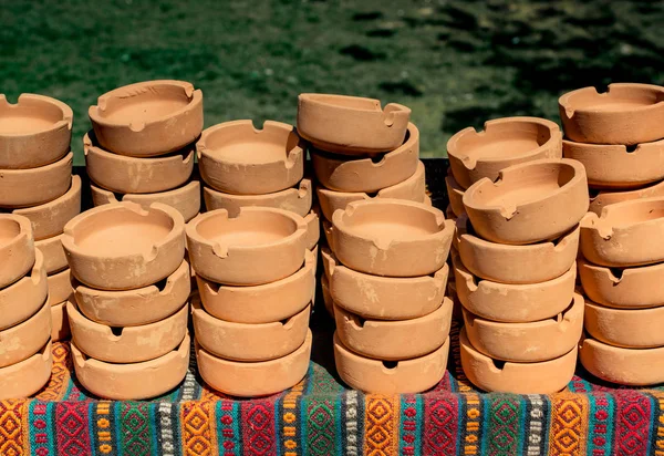 Set Posacenere Ceramica Marrone Vista — Foto Stock