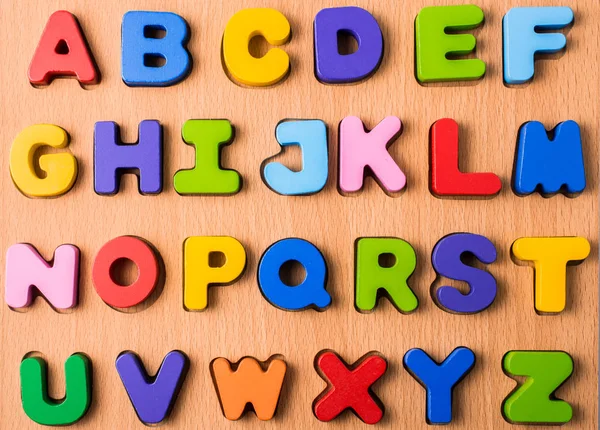 Kleurrijke Letters Van Alfabet Van Hout — Stockfoto