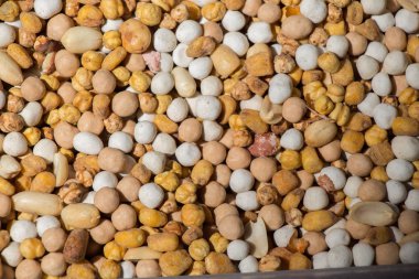 Görüş alanında çeşitli fındık ve tohumlar yığını