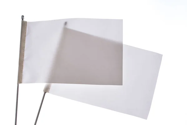 Dvě Bílé Vlajky Bílém Pozadí Displeji — Stock fotografie