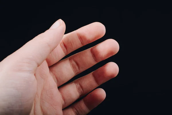 Hand Making Gesture Black Smoky Background — Stock Photo, Image