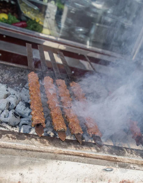 Chicken Shashlyk Being Grilled View — Stock Photo, Image