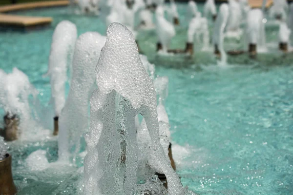 Die Fontänen Sprudeln Glitzerndes Wasser Einem Pool Park — Stockfoto