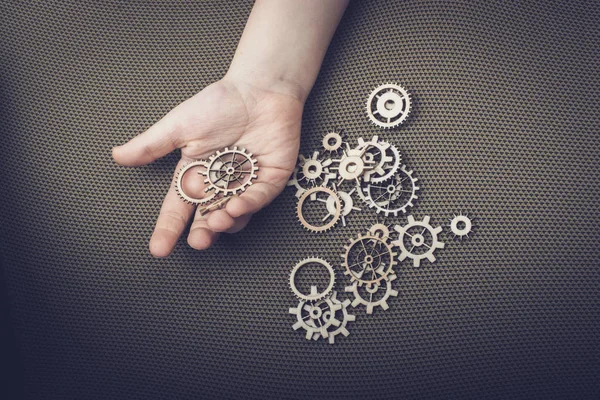 Hand Holding Gear Wheels Concept Mechanism — Stock Photo, Image