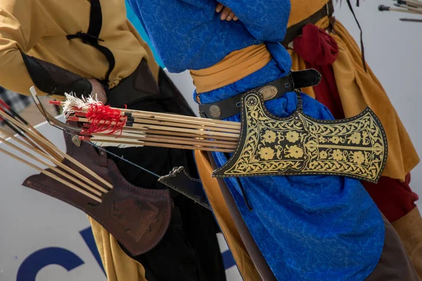 Flechas Madera Estilo Antiguo Caso Arquero —  Fotos de Stock