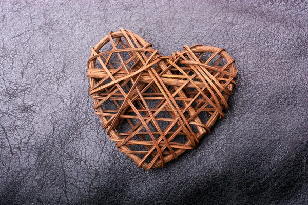 Handmade Straw Heart Valentines Day Object View — Stock Photo, Image