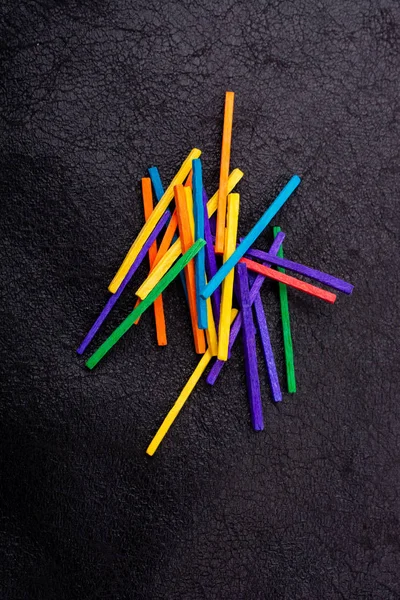 Beautiful Coloured Wooden Sticks Creativity Black Background — Stock Photo, Image