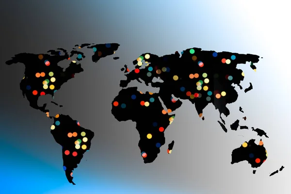 Mapa Del Mundo Esbozado Con Luces Sobre Fondo Gris — Foto de Stock