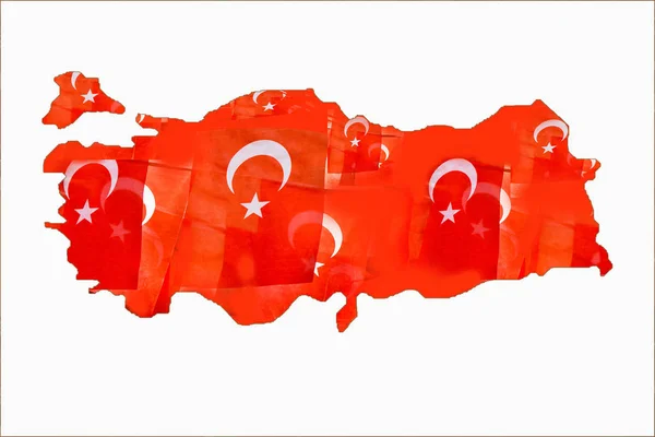 Drapeaux nationaux turcs remplissages dans la carte de la Turquie sur blanc — Photo