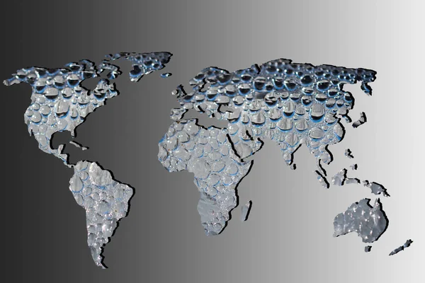 Mapa do mundo aproximadamente delineado com recheios de gotas de água — Fotografia de Stock