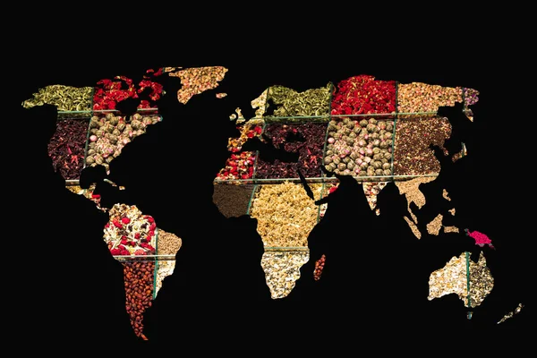 Mniej więcej opisane mapa świata z veraity przyprawy do napełniania — Zdjęcie stockowe