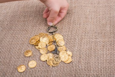 Bir retro tarzı altın renk tuşuna basılı tutarak el 