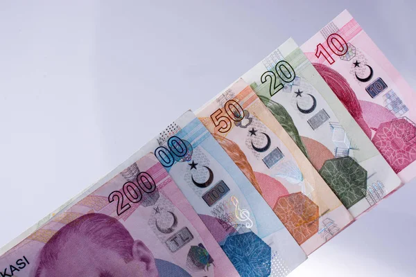 Turksh 里拉纸币的各种颜色、 图案和价值 — 图库照片
