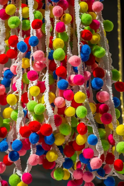 Set of colorful  pompoms in the bazaar — Stock Photo, Image