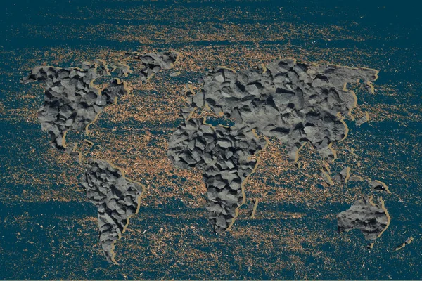 Mappa del mondo abbozzata approssimativamente con riempimento della roccia — Foto Stock