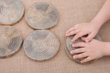 Ahşap günlükleri kesilmiş ince parçalar yuvarlak 