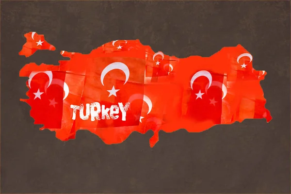 Drapeaux nationaux turcs remplissages dans la carte de la Turquie sur sombre — Photo