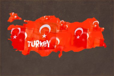 Türk Ulusal dolgular haritada Türkiye'nin kara günü bayrakları 