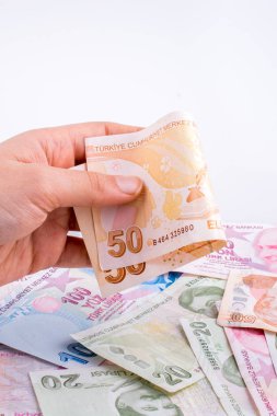 Turksh Lirası banknot elinde tutan el