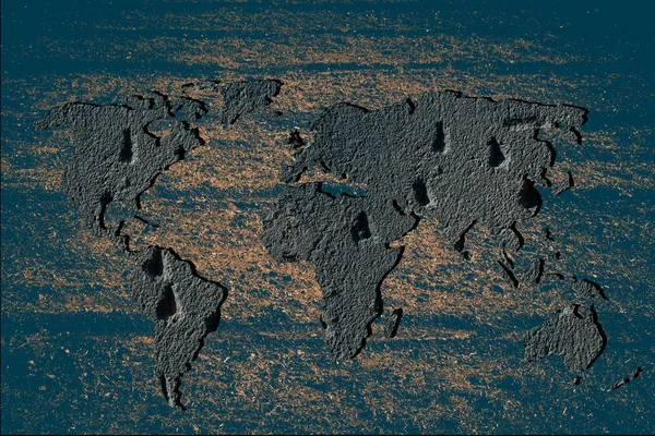 Z grubsza zarysowane mapy świata z tłem ściany — Zdjęcie stockowe