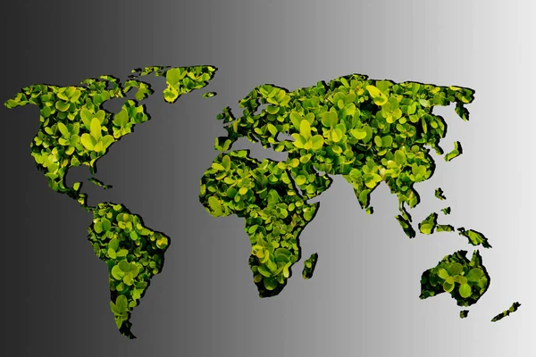 Roughly outlined world map with green plants filling — Stock Photo, Image