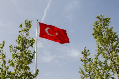 Türk ulusal bayrağı direğe asılı 