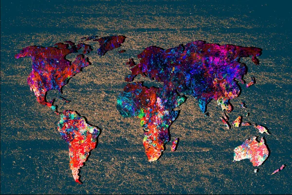 粗略地勾勒出五颜六色的填充物的世界地图 — 图库照片