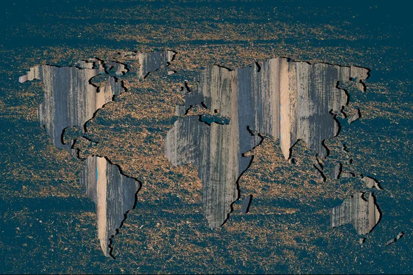 Carte du monde approximativement esquissée avec remplissage en bois — Photo