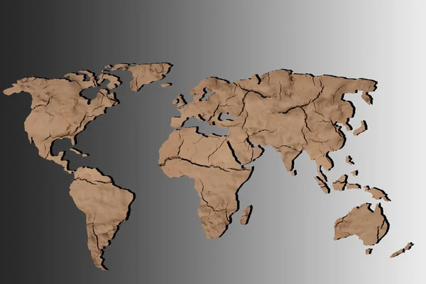 Грубо очерченная карта мира с трещинами почвенного фона — стоковое фото