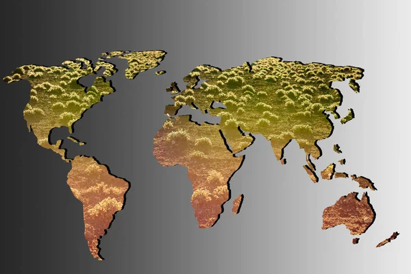 Carte du monde grossièrement esquissée avec plantes vertes — Photo