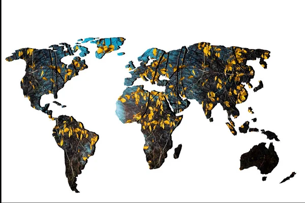 Z grubsza nakreślono mapę świata z suchym jesienią liści napełniania — Zdjęcie stockowe