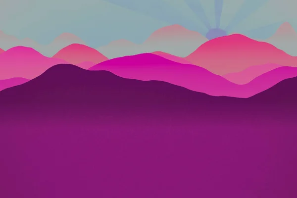 Landschaft mit Silhouetten von Bergen und Wald bei Sonnenaufgang — Stockfoto