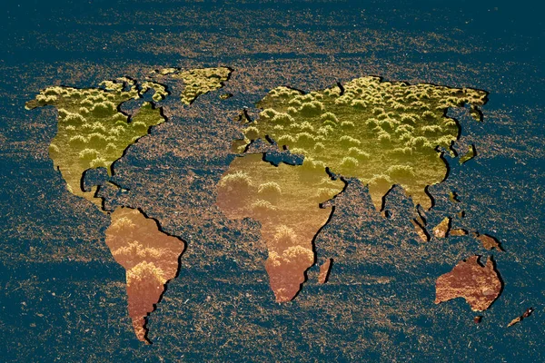 Carte du monde grossièrement esquissée avec plantes vertes — Photo