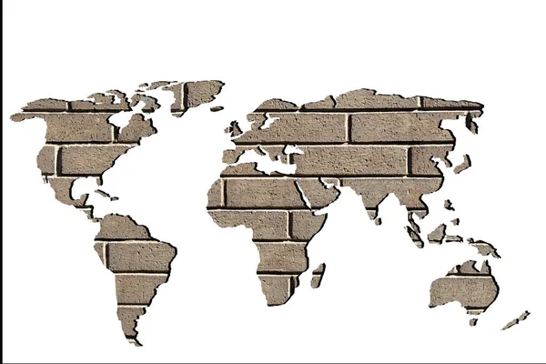 Grosseiramente esboçado mapa do mundo com recheios de parede de tijolo — Fotografia de Stock