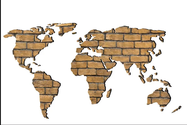 Ungefär skissat på världskartan med tegel vägg fyllningar — Stockfoto