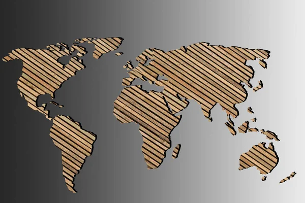 Grosseiramente esboçado mapa do mundo com enchimento de madeira — Fotografia de Stock
