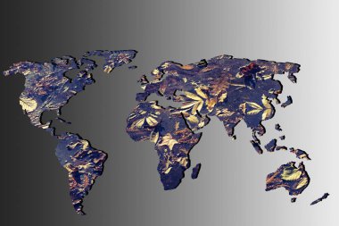 Kabaca özetlenen Dünya Haritası ile Kuru sonbahar dolgu yaprakları