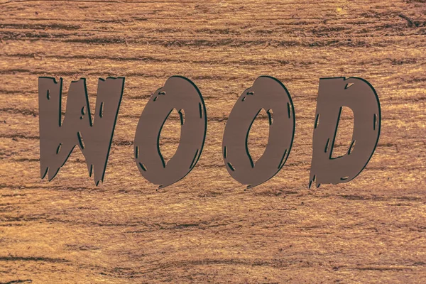Texto de madeira sobre textura de madeira com padrões naturais — Fotografia de Stock