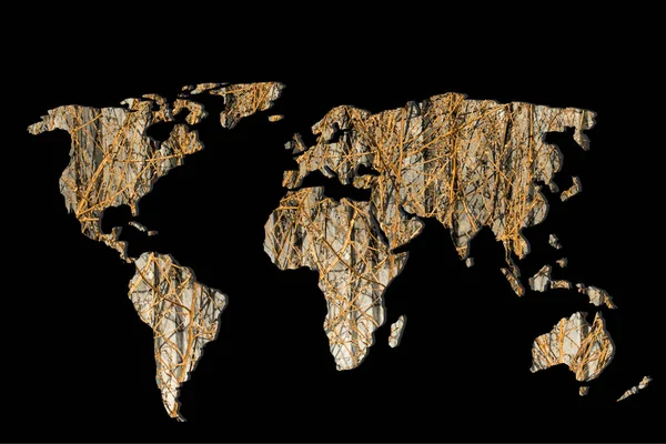 Mapa do mundo aproximadamente delineado com folhas secas de Outono de enchimento — Fotografia de Stock